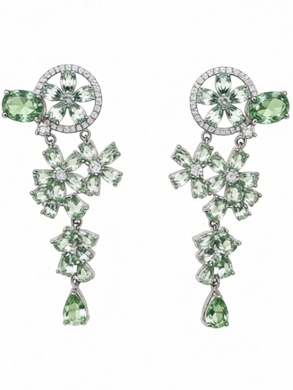 Genuine Peridot and Crystal Dangle 925 Sterling & 14kt Gold Post Earrings